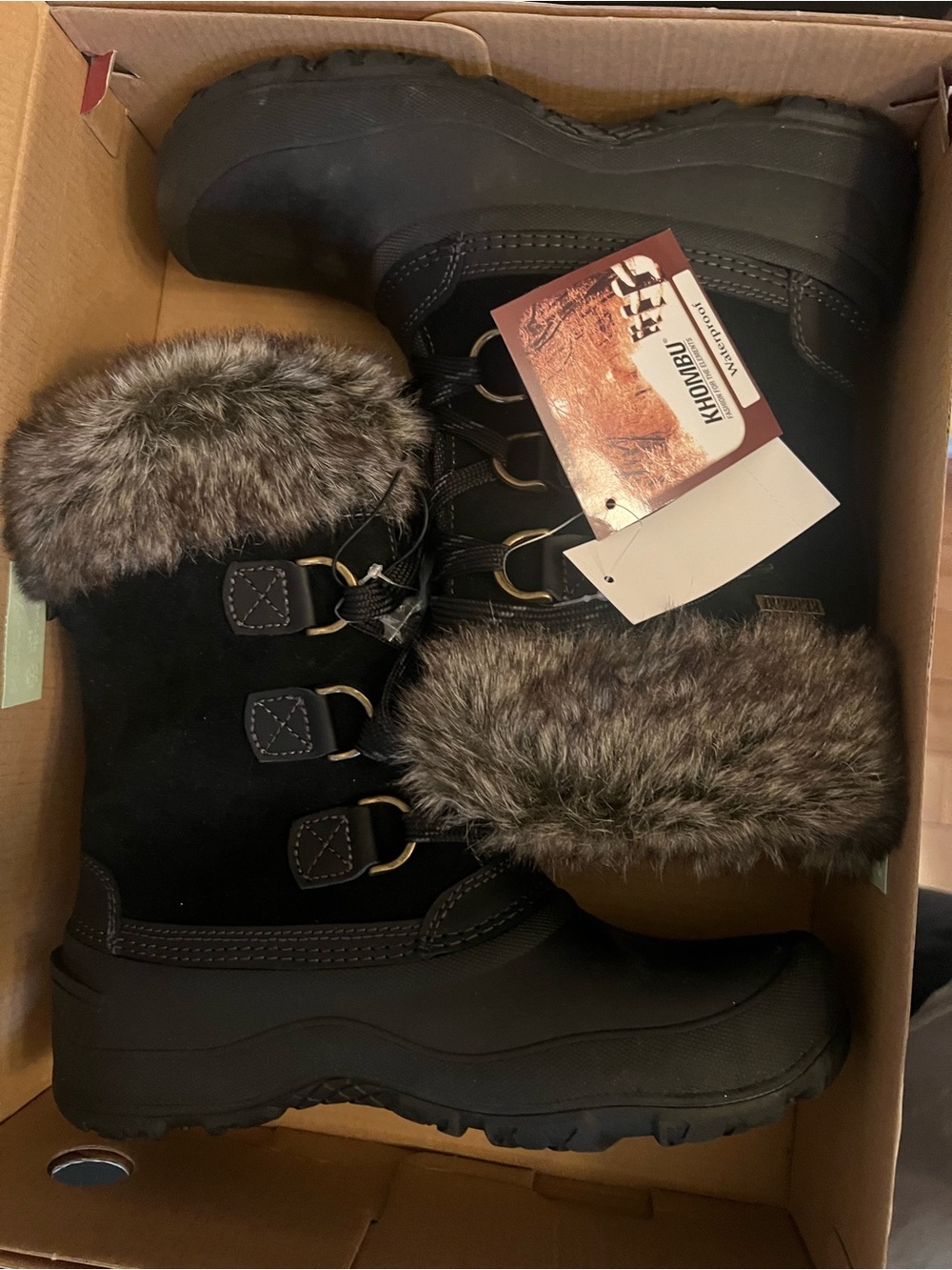 Khombu “Slope” Black Faux Fur Trimmed Winter Snow Boots Size 8